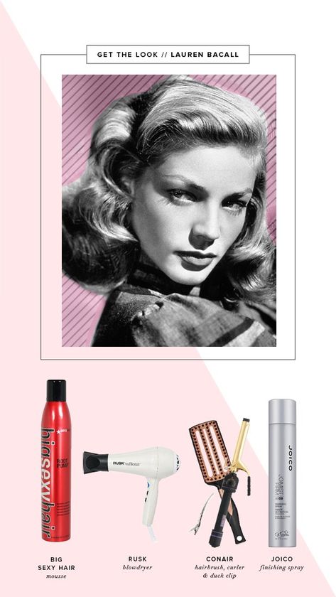 Lessons from Classic Beauty Icons: How to Get Lauren Bacall’s Elegant Waves - Verily Lauren Bacall Hair, Hollywood Waves Tucked Behind Ear, Lauren Bacall Hair Tutorial, Lauren Bacall Makeup, 1940s Curls Tutorial, 1940s Waves, Vintage Waves Tutorial, Holiday Soiree, Vintage Waves