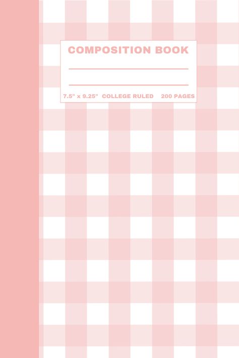 Gingham, Baby Pink Checkered Notebook, matte cover, college ruled sheets, 7.5"x 9.25 inches dimension, 200 pages. Good Notes Planner Cover, Cute Book Covers, Pink Notebook Cover, Pink Book Cover, Cute Notebook Covers, Pink Composition Notebook, Note Book Covers, Good Notes Cover, Notebook Cover Page