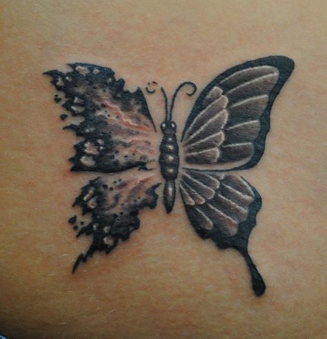 I like the left side but that's about all... Tattered Wings Tattoo, Tattered Butterfly Tattoo, Melting Butterfly Tattoo, Tattered Butterfly, Angle Tattoo, Artistic Tattoos, Wing Butterfly, Best Wings, Flame Tattoos