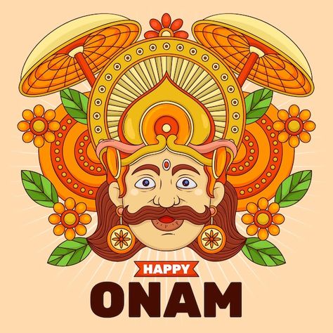 Hand drawn onam illustration | Free Vector #Freepik #freevector #maveli #happy-onam #onam #onam-festival Onam Illustration, Onam Decor, Onam Pookalam, Onam Festival, Lionel Messi Fc Barcelona, Elephant Images, Happy Onam, Indian Flag, Indian Paintings