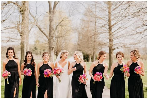 Black bridesmaids dresses – A Spring Orchard Wedding Spring Wedding With Black Bridesmaid Dresses, Spring Wedding Black Bridesmaid Dress, Black And Magenta Wedding, Black Bridesmaid Dresses With Colorful Flowers, Black And White Wedding With Bright Flowers, Black Bridesmaid Dresses Spring, Black Sequin Bridesmaid Dress, Black Bridesmaid Dresses Bright Flowers, Black Bridesmaid Dresses Pink Flowers