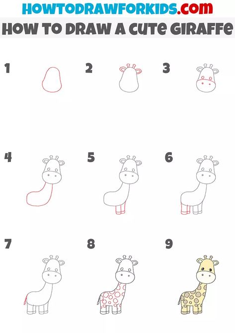 How To Draw A Giraffe Step By Step Easy, How To Draw A Giraffe Easy, How To Draw Safari Animals, Giraffe Drawing Easy Step By Step, How To Draw Jungle Animals, Draw Giraffe Easy, How To Draw A Giraffe, Giraffe Crafts For Kids, Draw Zoo Animals