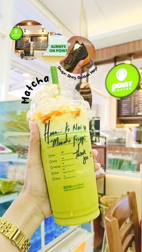 Point Coffee Indomaret, Matcha Frappe, Point Coffee, Chicken Mayo, Spicy Chicken, Branding Photos, Frappe, Story Ideas, Coconut Water