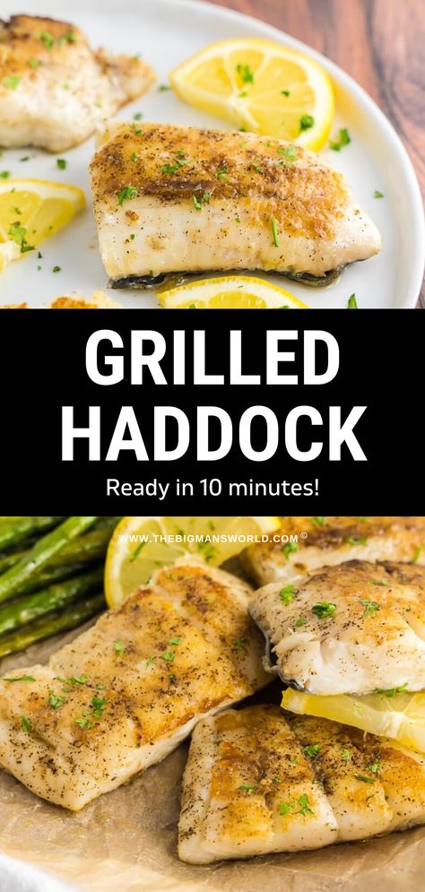 Need a healthy dinner in a flash? This 4-ingredient grilled haddock recipe is lightly seasoned, naturally buttery and flavorful, and ready in 10 minutes or less! Grilled Haddock Recipes Foil Packets, Cooking Haddock Filets, Haddock On Blackstone Griddle, Haddock Francaise Recipe, Haddock Recipes Grilled, Haddock On The Grill, Grilled Haddock Recipes, Healthy Haddock Recipes, Haddock Fish Recipes