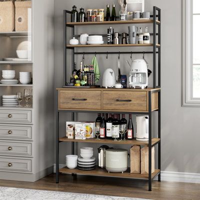 Bakers Rack Storage, Bakers Rack Decorating, Bakers Rack Kitchen, Kitchen Bakers Rack, Baker's Rack, Microwave Stand, Coffee Bars In Kitchen, Kitchen Storage Shelves, Bakers Rack