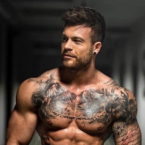 Mens Full Chest Tattoo, Upper Chest Tattoo Men, Upper Chest Tattoo, Symmetrical Tattoos, Mens Body Tattoos, Full Chest Tattoos, Husband Tattoo, Symmetrical Tattoo, Brother Sister Tattoo