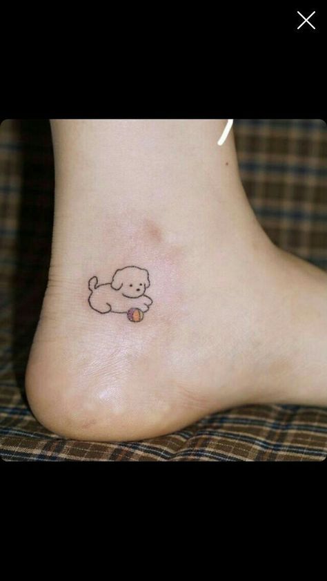 Minimalist In Memory Tattoo, Korean Dog Tattoo, Kawaii Dog Tattoo, Maltipoo Tattoo, Puppy Tattoo Ideas, Tiny Dog Tattoo, Minimalist Dog Tattoo, Shih Tzu Tattoo, Dog Tattoo Ideas Minimalist