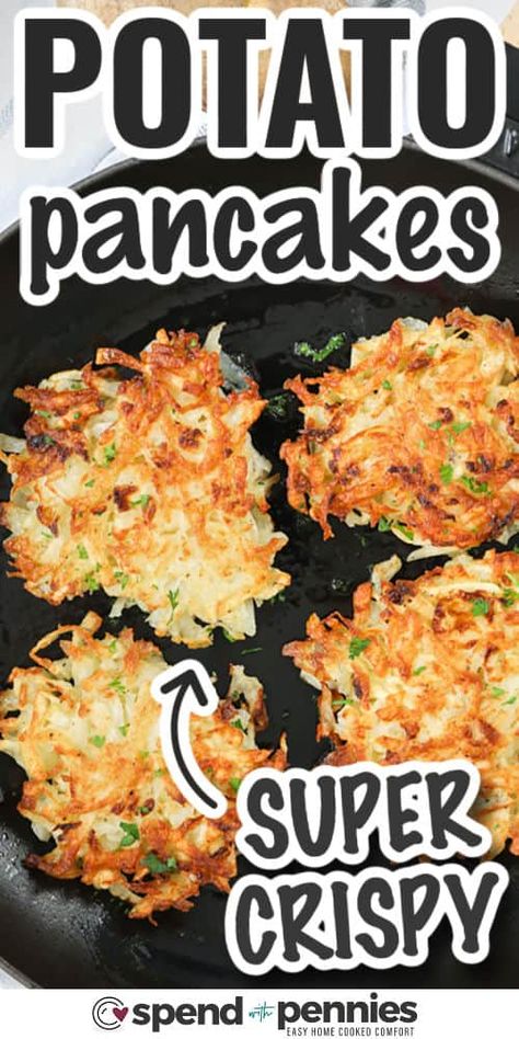 Hungarian Potato Pancakes, Potato Pancakes Shredded Easy, Fried Potato Pancakes, Potatoe Cakes Recipe, Brunch Potato Recipes, Potato And Egg Recipes, Potato Pancakes Shredded, Breakfast Potato Recipes, Pancakes With Crispy Edges