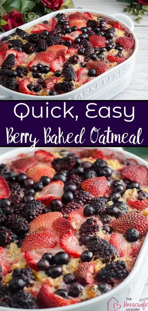 Berry Oatmeal Bake, Berry Baked Oatmeal, Oatmeal Casserole, Oatmeal Bake, Berry Oatmeal, Oatmeal With Fruit, Healthy Foods To Make, Breakfast Oatmeal Recipes, Berry Breakfast