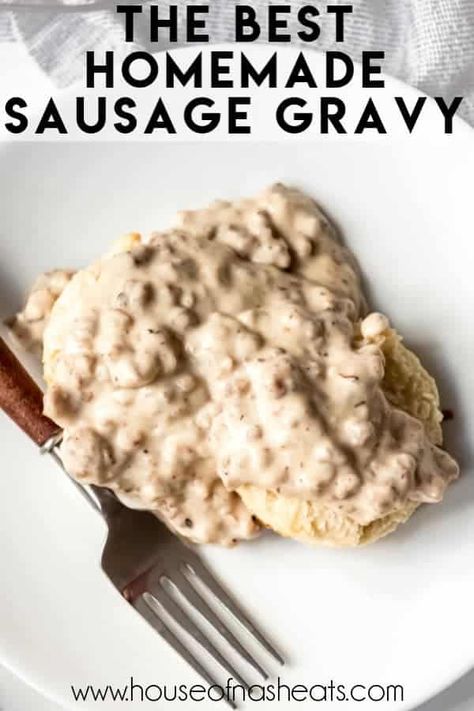 Homemade Biscuits and Gravy is a time-honored classic American breakfast recipe made with flaky buttermilk biscuits smothered with the BEST creamy sausage gravy! #biscuits #gravy #sausage #best #easy #sawmill #simple # Homemade Biscuits And Gravy, Best Sausage Gravy Recipe, Easy Sausage Gravy, Gravy Biscuits, Biscuits And Gravy Recipe, Flaky Buttermilk Biscuits, Homemade Gravy For Biscuits, Best Biscuits And Gravy, Best Homemade Biscuits