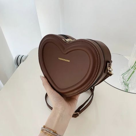 Heart Shaped Bag Novelty Handbags, Heart Shaped Bag, Letter Bag, Heart Themed, Brown Crossbody Bag, Novelty Bags, Mini Heart, Coffee Brown, Coffee Colour