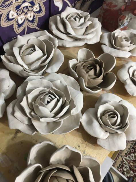 Ceramic Roses Clay, Gcse Clay Project, Rose Ceramics, Clay Roses, Ceramic Rose, Rose Pottery, Clay Rose, Flower Clay, Ceramic Texture