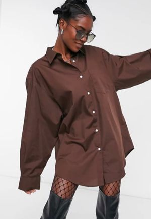 COLLUSION oversized dress shirt in brown Oversized Dress Shirt, Oversized Shirt Dress, Wearing Color, Brown Suits, Belted Shirt Dress, Oversized Dress, Boring Clothes, Smock Dress, Camo Print