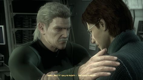 Mgs Otacon X Snake, Solid Snake Otacon, Snake And Otacon Mgs, Old Snake Mgs4, Snake X Otacon, Otacon Mgs, Hal Emmerich, Silly Icons, Smile Cat