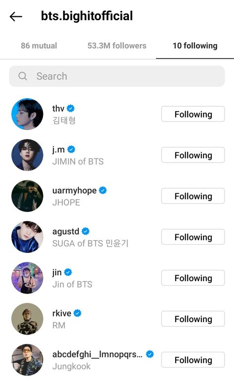 BTS OFFICIAL INDIVIDUAL INSTAGRAM ACCOUNTS RM (@/rkive) Seokjin (@/jin) Yoongi (@/agustd) Hoseok (@/uarmyhope) Jimin (@/j.m) Taehyung (@/thv) Jungkook (@/abcdefghi__lmnopqrstuvwxyz) Jin Instagram Profile Pic, Jimin Instagram Profile Pic, Jungkook Instagram Profile Pic, Thv Instagram Pics, Jungkook Instagram Profile, Bts Instagram Profile, Jungkook Instagram Posts, Bts Profile Picture, Bts Backpack