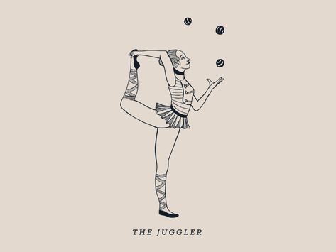 Juggler Tattoo, Juggling Tattoo, Circus Tricks, Juggler Illustration, Circus Lady Tattoo, Acrobat Sketch, Acrobat Illustration, Circus Acrobat Drawing, Circus Tattooed Lady