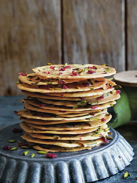 Christmas Tuilles | Donna Hay Tuilles Cookies Decoration, Tuilles Cookies, Pistachio Christmas, Aussie Recipes, Lemon Cranberry, Baking With Olive Oil, Lemon Cookies Easy, Almond Biscotti Recipe, Easy Party Desserts