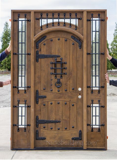 Viking Architecture, Rustic Castle, Unique Front Door, Rustic Front Door Decor, Arched Entry Doors, Rustic Entry Doors, Front Door Decor Ideas, Rustic Exterior Doors, Front Door Designs