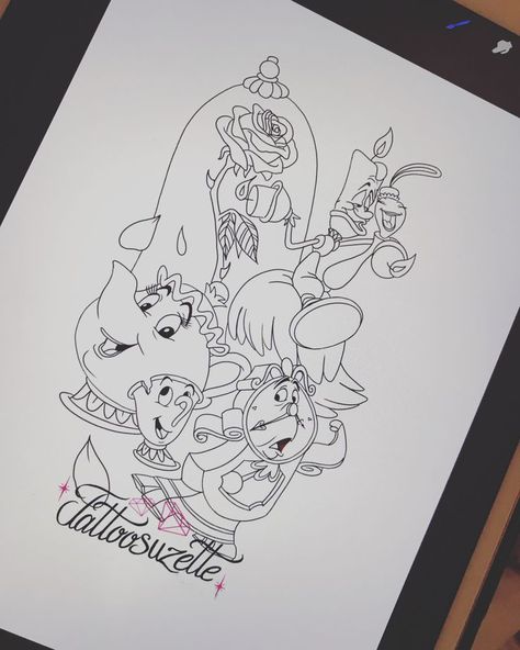 Tattoos Beauty And The Beast, Beast Tattoo Design, Beauty And The Beast Silhouette, Beauty And The Beast Drawing, The Beast Tattoo, Disney Inspired Tattoos, Tattoos Disney, Belle Tattoo, Beast Tattoo