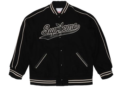 Niall Horan Outfits, Supreme Jacket, Raven Outfits, Varsity Jacket Black, Varsity Jacket Outfit, Supreme Streetwear, Harry Styles Outfit, Varsity Jacket Women, Supreme Logo