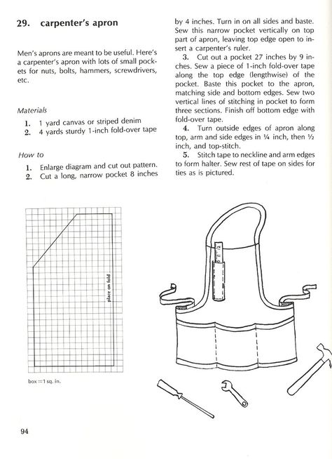 Carpenter's Apron | From Francine Coffey's Celebrity Sewing … | Flickr Woodworking Apron Pattern, Carpenters Apron Pattern, Tool Belt Diy, Carpenter Tool Belt, Woodworking Apron, Vintage Apron Pattern, Tool Apron, Apron Pattern Free, Shop Apron