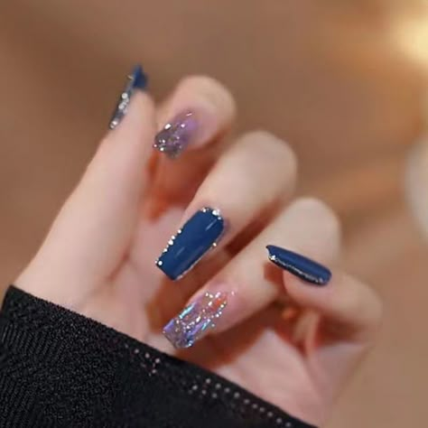 Dark Blue Douyin Nails, Elegant Touch Nails, Quick Nail Art, Art Deco Nails, Asian Nails, Beauty Nails Design, Pretty Gel Nails, Acrylic Nails Coffin Pink, Pearl Nails