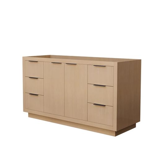 Wyndham Collection Maroni 59.25" Single Bathroom Vanity Base Only In Light Straw | Wayfair 60 Inch Vanity, Unique Sinks, Bold Centerpieces, Shaker Vanity, Bathroom Vanities Without Tops, Soft Close Drawer Slides, Freestanding Vanity, Vanity Drawers, Drawer Space