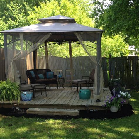 Camper Gazebo Ideas, Gazebo Platform Ideas, Gazebo Landscaping Ideas, Gazebo Decorating Ideas Backyard, Gazebo Landscaping, Patio Gazebo Decorating Ideas, Cottage Castle, Gazebo Decorating Ideas, Trailer Deck