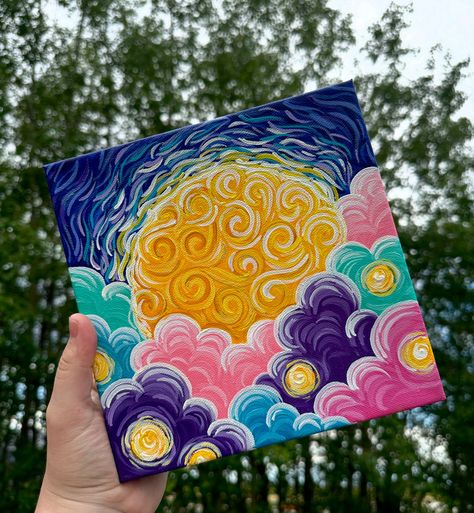 I’ll have a limited number of mini paintings coming with me to @strathearnartwalk 🎨 These were so fun to make that I just had to add a few more to the Celestial Collection - what a great way to try out ideas for larger paintings too! 8x8 $125 each I love seeing them tucked into bookshelves, added to side tables, or hung above reading nooks or bedsides. They truly fit anywhere and are just PURE JOY! 💛✌🏻 #minipainting #miniart #artforbreakfast #thrivingartist #whimsicalart #cosmicart #cele... Abstract Moon Painting, Star Acrylic Painting, Ethereal Moon, Shroom Art, Painted Moon, Monochromatic Painting, Artsy Ideas, Moon Full, Simple Painting