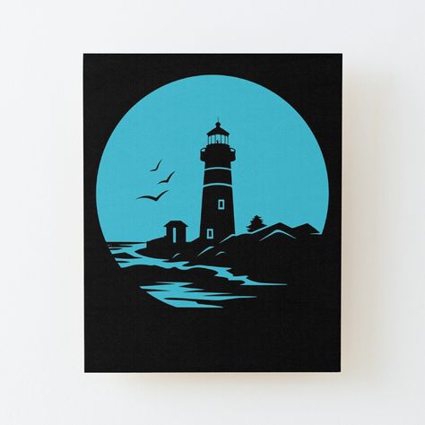 Get my art printed on awesome products. Support me at Redbubble #RBandME: https://www.redbubble.com/i/wood-print/Lighthouse-Silhouette-by-LateNightLight/163410680.EZ4MB?asc=u Lighthouse Silhouette, Beach Silhouette, Lighthouse Painting, Simple Painting, Painting Canvas, Sports Design, Easy Paintings, Birch Plywood, Wood Print