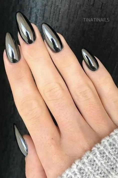 Nail Art Designs Winter, Stiletto Nail Art Designs, Black Chrome Nails, Stiletto Nail Art, Art Design Ideas, Stiletto Nails Designs, Almond Nails Designs, Dream Nails, Classy Nails