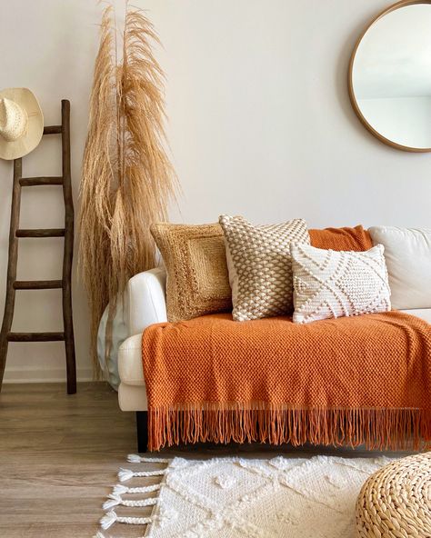 Fall Room Inspiration, Burnt Orange Throw Blanket, Fall Room Ideas, Burnt Orange Living Room, Orange Throw Blanket, Burnt Orange Throw, Blanket With Fringe, Fall Room, Fall Room Decor