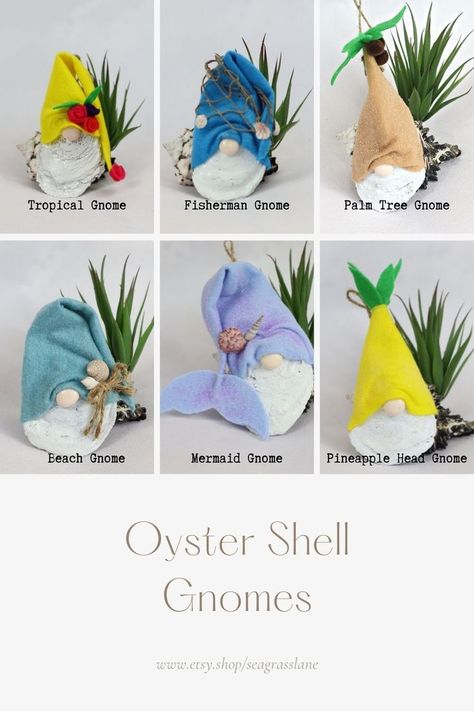 Oyster Shell Gnomes, Shell Gnomes, Shells Projects, Oyster Shells Decor, Shell Diy, Coastal Crafts, Oyster Shell Crafts, Shells Diy, Gnomes Diy