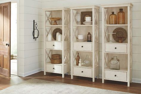 White Display Cabinet, Trunks And Chests, Counter Table, Vintage Display, Ashley Furniture Homestore, Counter Height Dining Sets, Weathered Oak, A Dream Come True, Shelf Styling