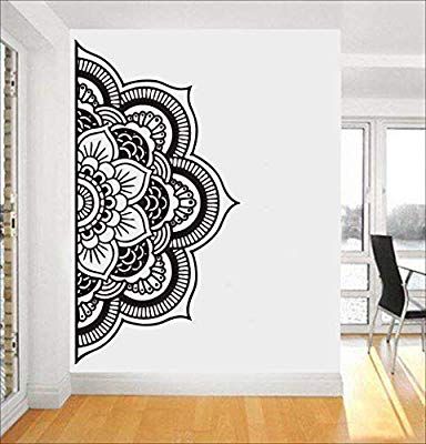 Half Mandala Wall Painting, Wall Painting Ideas Mandala, Mandala Wall Art Bedrooms, Wall Mandala Painting, Sticker Headboard, Mandala Wall Art Murals, Mandala Wall Painting, Boho Decals, Mandala On Wall