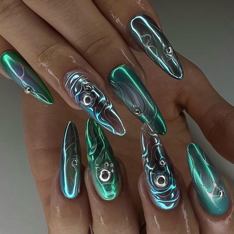 Alien Nails, Green Electric, Nail Techniques, Grunge Nails, Get Nails, Fire Nails, Creative Nails, Gel Manicure, Green Nails