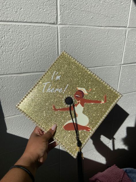 Im Almost There Tiana Graduation Cap, Tiana Princess And The Frog Grad Cap, Almost There Princess And The Frog Graduation Cap, Princess Tiana Senior Parking Spot, Princess And Frog Prom, Graduation Cap Designs Princess And The Frog, Tiana Graduation Cap Ideas, Grad Cap Ideas Princess And The Frog, Princess Tiana Graduation Cap Designs