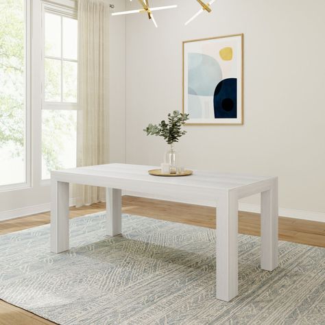 Wade Logan® Aveaha 72.25" Pine Dining Table & Reviews | Wayfair White Rectangle Dining Table, Solid Wood Kitchen Table, Modern Dining Bench, Wood Dining Table Modern, Parsons Table, Wood Dining Room Table, Pine Dining Table, Kitchen Table Wood, Solid Wood Kitchens