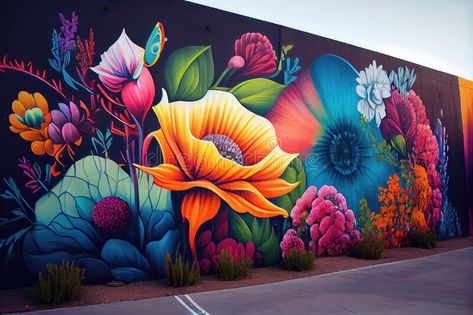 Urban graffiti art featuring mural of vibrant flower garden royalty free stock photos Street Art Graffiti Murals, Garden Graffiti, Mural Texture, Flower Garden Images, Beautiful Graffiti, Graffiti Flowers, Mural Inspiration, Flower Mural, Urban Graffiti