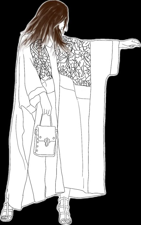 Abaya Illustration Drawing, Abaya Sketch Design, Abaya Illustration, Abaya Pattern, Unusual Clothes, Fashion Design Books, Abaya Design, Fashion Illustrations Techniques, Mode Kimono