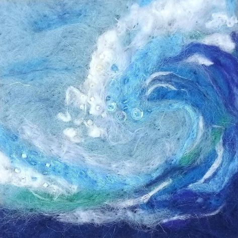 "Mini Ocean Wave is ready" Ocean Needle Felting, Felting Landscapes, 2d Felting, Needle Felted Landscapes Inspiration, Felted Seascapes, Landscape Needle Felting, Needle Felt Seascape, Felting Pictures, Felt Making