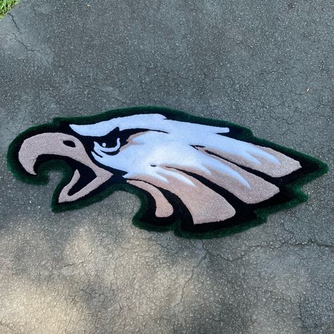 Hand Tufted By Me! Philly Eagles Rug. About 3 Ft Long Hunter Room, Nfl Art, Abbott Elementary, Home Decor Men, Philly Eagles, Grass Rug, Baltimore Colts, Super Bowl Nfl, Wood Home Decor