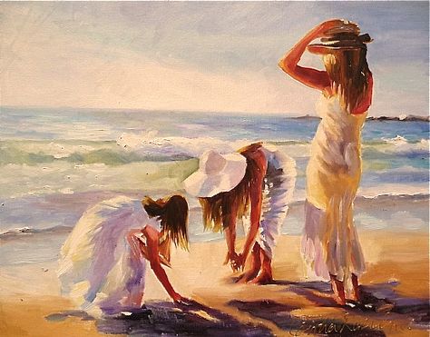 Beach Painting @Cecilia Börjesson Börjesson Börjesson Börjesson Rosslee Robert Williams, Sisters Art, Hermann Hesse, Seascape Art, Painting People, Beach Painting, Summer Breeze, Beach Scenes, Beach Art