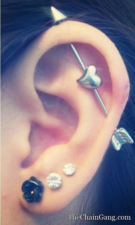 This is what i want my ear to look like! Different Piercings, Piercing Industrial, Industrial Piercing Jewelry, Ear Piercings Chart, Double Ear Piercings, Barbell Piercing, Cool Piercings, Cute Ear Piercings, Cute Piercings