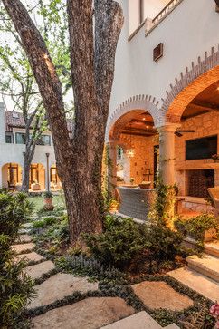 Princeton Residence 2 transitional-exterior Spanish Style Landscape, Spanish Landscaping, Natural Ponds, Transitional Glam, Transitional Entryway, Transitional Staircase, Transitional Coastal, Transitional Exterior, Transitional Farmhouse