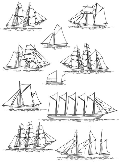 Sailing ship rig types - ThingLink Ship Types, Tall Ships Art, Navi A Vela, Boat Drawing, Old Sailing Ships, Tall Ship, Canoe Trip, Sailing Vessel, Ship Drawing