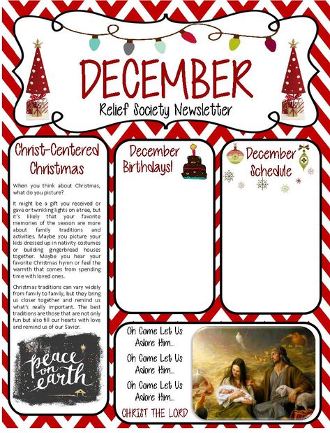 DECEMBER RELIEF SOCIETY NEWSLETTER TEMPLATE Relief Society Newsletter, Free Microsoft Word, December Newsletter, Christmas Letter Template, Monthly Newsletter Template, Flower Border Clipart, Preschool Newsletter Templates, Preschool Newsletter, Newsletter Template Free