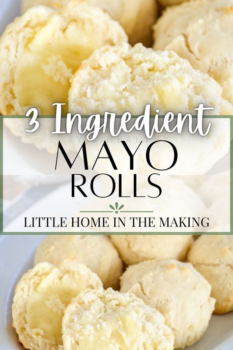 These quick and easy no yeast Mayonnaise Dinner Rolls are perfect for a last minute addition to your dinner table. Made with just 3 ingredients, they are an easy roll recipe that bakes in just 15 minutes. No rising and no kneading required! These homemade dinner rolls are made from scratch with simple ingredients, including the addition of mayonnaise. Mayonnaise Rolls Recipe, Mayo Rolls, Easy Roll Recipe, Mayonnaise Rolls, Quick Rolls Recipe, Quick Dinner Rolls, Dinner Rolls Easy, Dinner Roll Recipe, 3 Ingredient Dinners