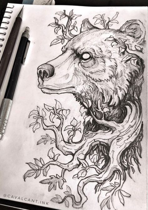 Mama Bear And Cubs Tattoo Sleeve, Creepy Bear Tattoo, Bear And Butterfly Tattoo, Norse Bear Tattoo, Bear Drawing Sketches, Black Bear Drawing, Bear Tattoo Ideas For Women, Bear Skull Tattoo, Bear Doodles