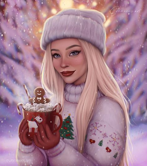 Christmas Characters, Christmas Cartoons, Illustration Girl, Girls Illustration, Girls Cartoon Art, Holiday Art, Digital Art Girl, Christmas Girl